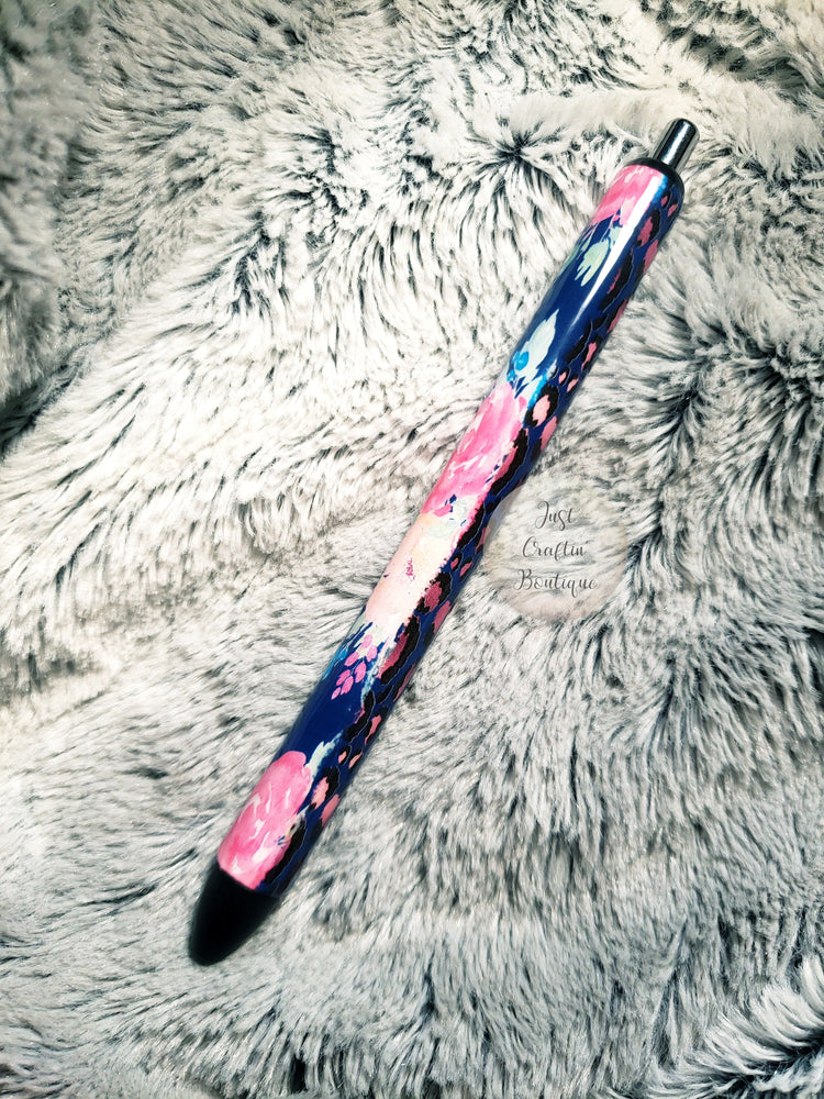 Navy w/Pink Floral Leopard Plaid Pen // Sealed Gel Pens