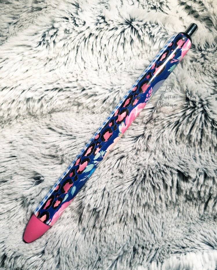 Navy w/Pink Floral Leopard Plaid Pen // Sealed Gel Pens