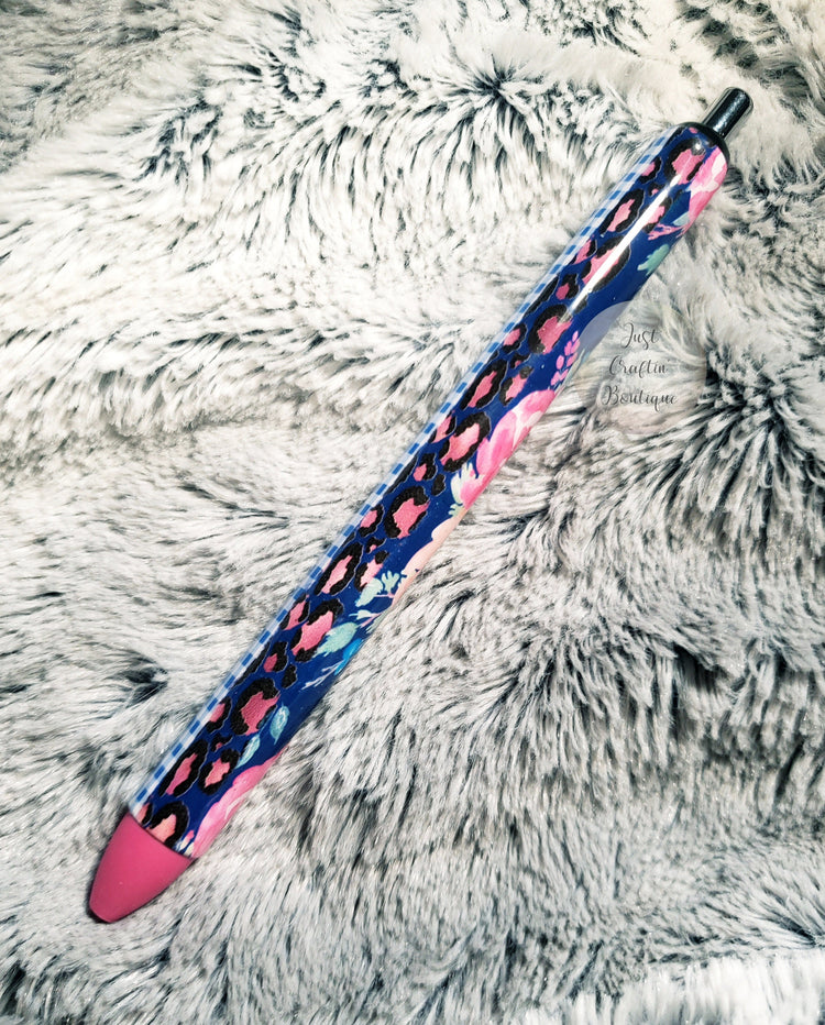 Ready To Go Navy w/Pink Floral Leopard Plaid Pen // Sealed Gel Pens