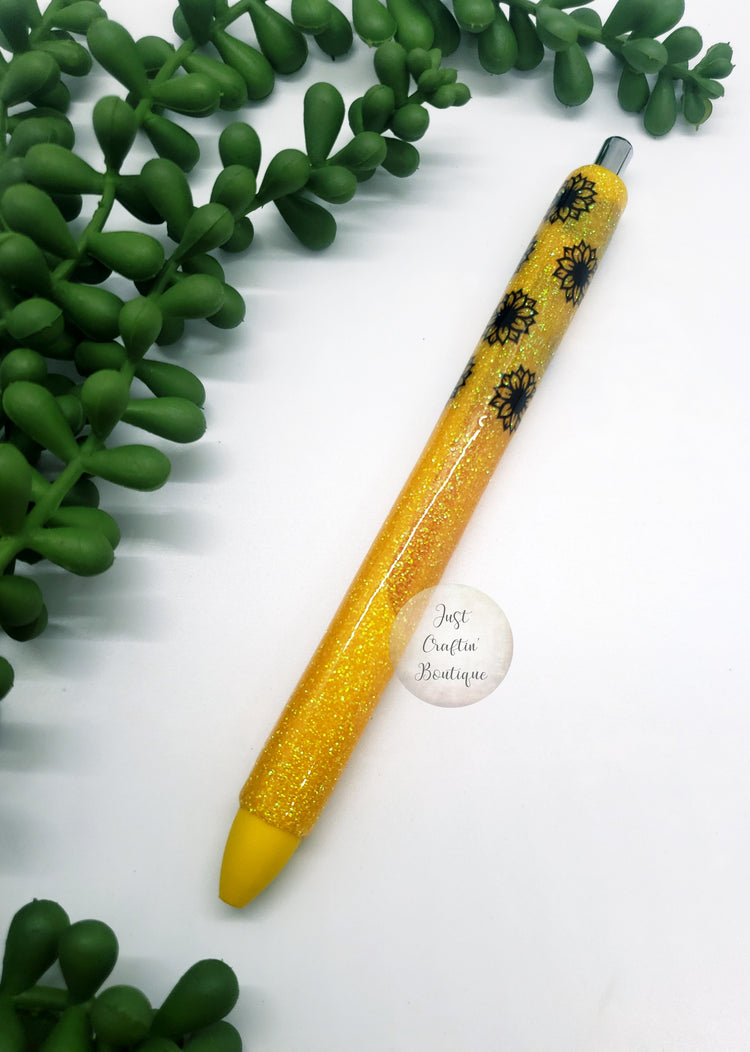 Sunflower Glitter Pens // Custom One Color With Name // Sealed Glitter Pens