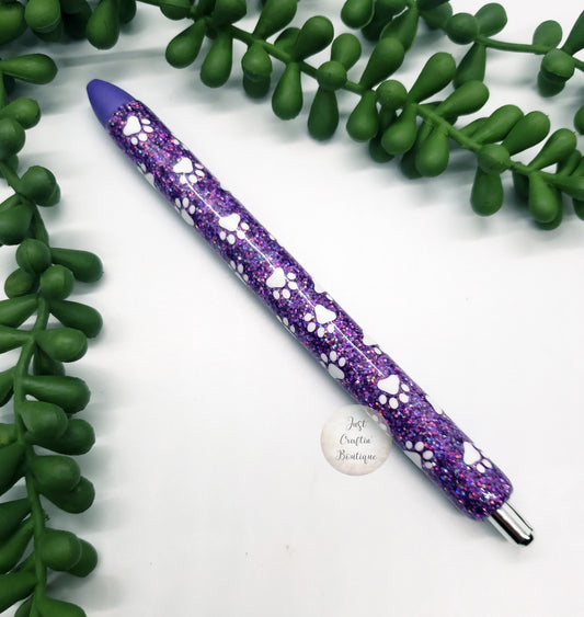 Paw Print Glitter Pen w/Outlined Name // Solid Sealed Glitter Pens
