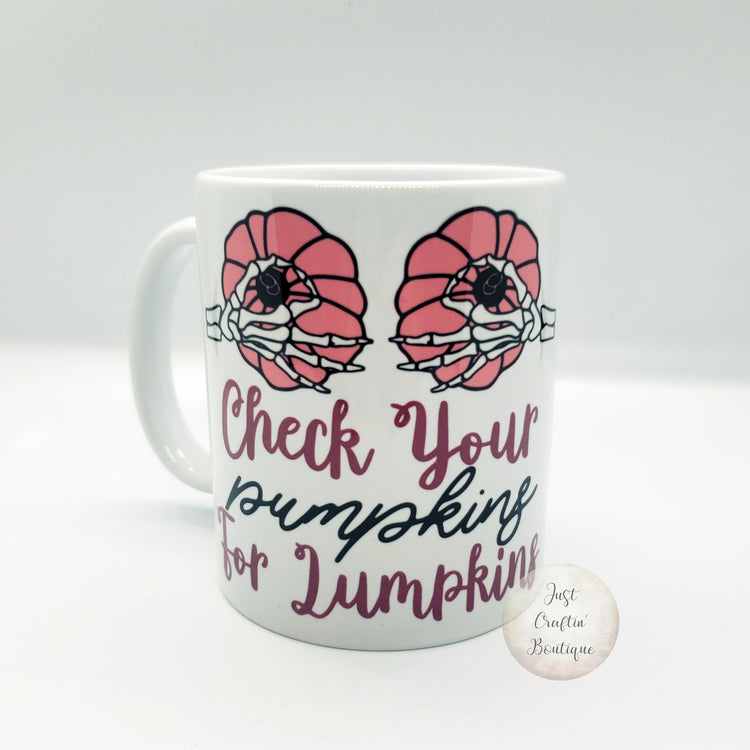 Check Your Pumpkins For Lumpkins Mug / Breast Cancer Awareness // Made To Order Sublimated Mug