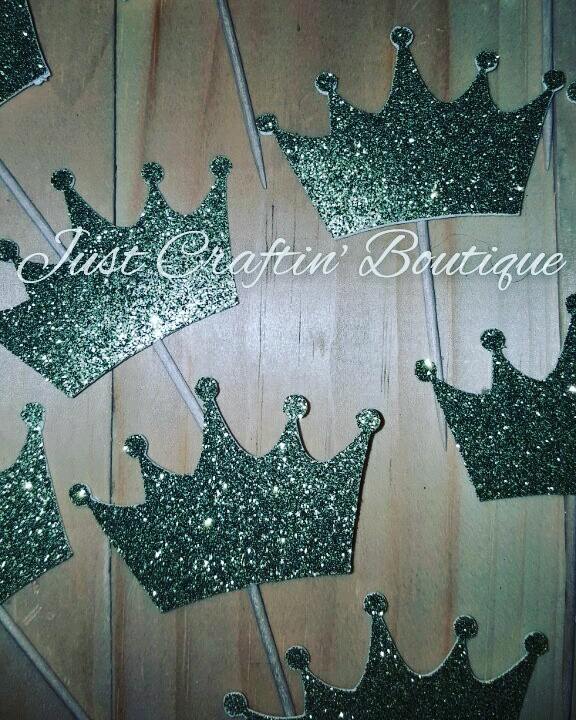 Glitter Gold Crown Cupcake Toppers // Birthday Party Decor // Custom Princess/Queen Birthday