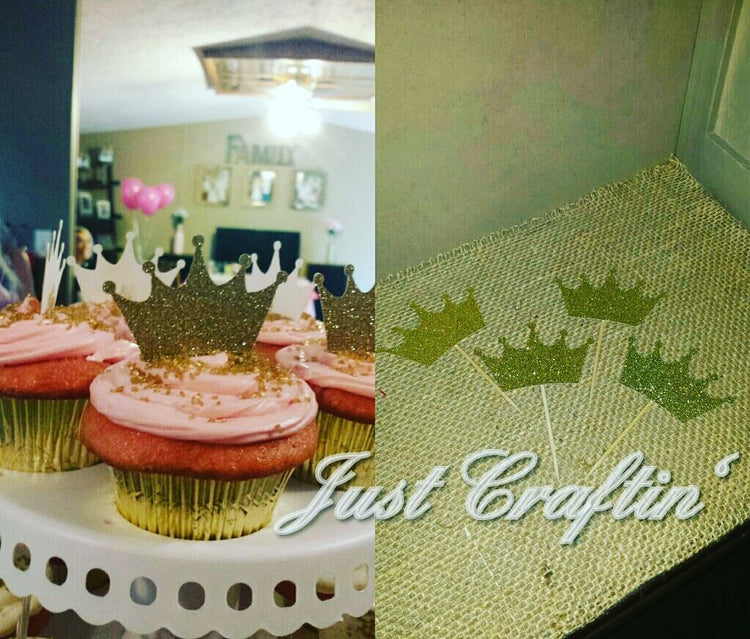 Glitter Gold Crown Cupcake Toppers // Birthday Party Decor // Custom Princess/Queen Birthday