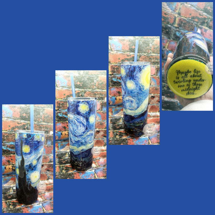 Starry Night Glittered Tumbler w/Quote / Maybe Life is About- // Custom Sealed Tumbler