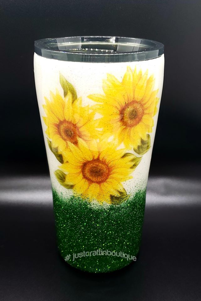 Sunflower Glitter Tumbler // Two-Color Glittered Sealed Custom Tumbler